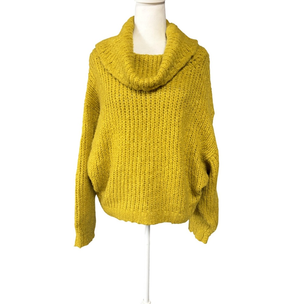 Pilcro Sweater Womens XS Yellow Wool Alpaca Blend Cowl Neck Chunky Knit Pullover
